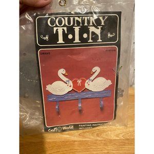 Vintage New Old Stock Country Tin Hanging Decor for Painting Craft World Swans